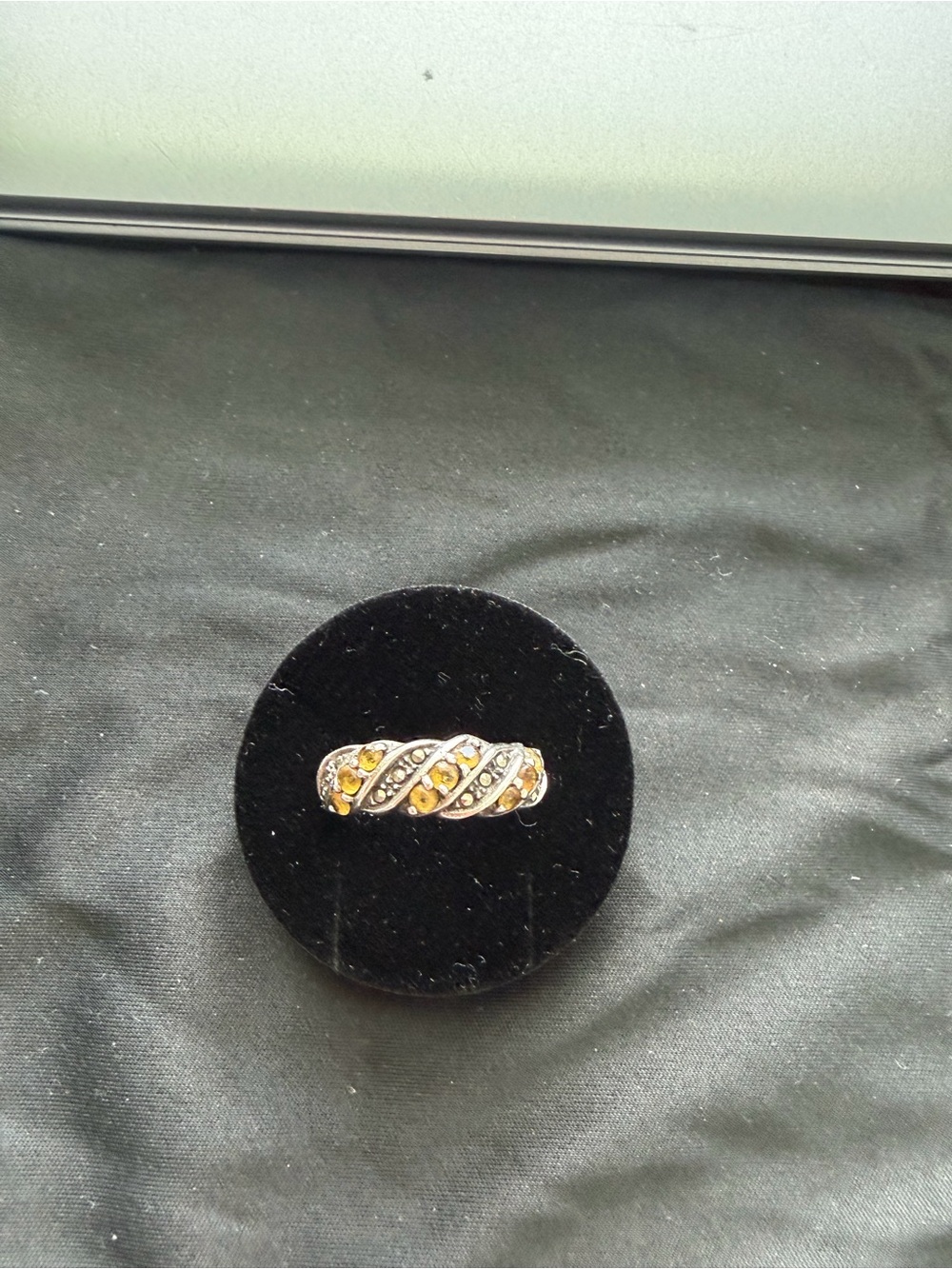 Gold-Tone Twist Band Ring with Citrine-Colored Stones - Women's Ring 925 silver